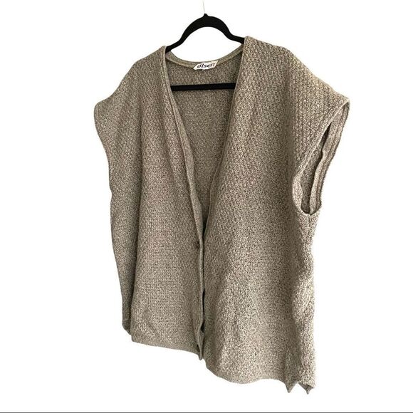 OLSEN Oversized V-Neck Sleeveless Chunky Knit Cardigan Sweater Tan O/S - Picture 3 of 13
